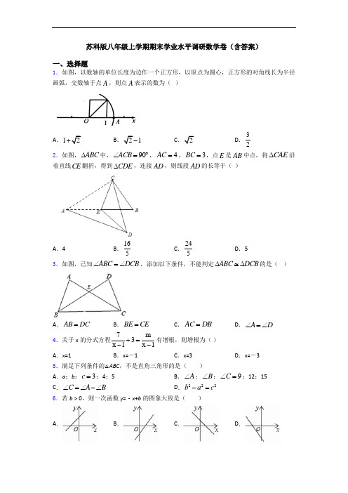 苏科版八年级上学期期末学业水平调研数学卷(含答案)