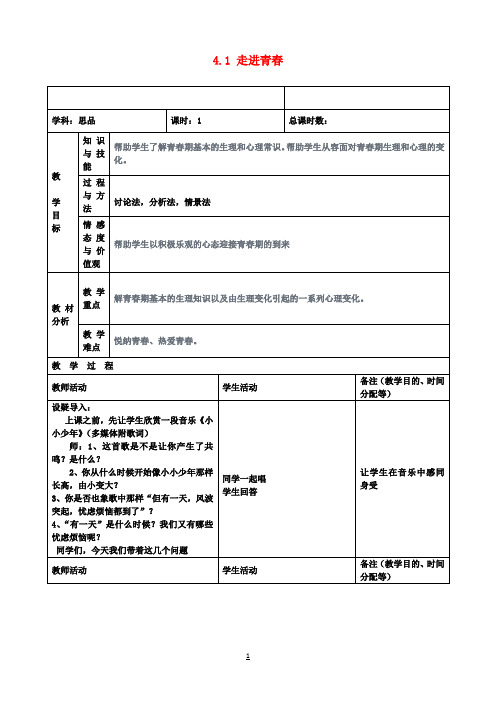 七年级政治上册 4.1 走进青春教案 新人教版 (2)