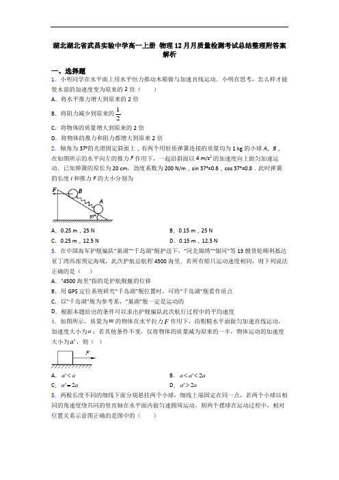 湖北湖北省武昌实验中学高一上册 物理12月月质量检测考试总结整理附答案解析