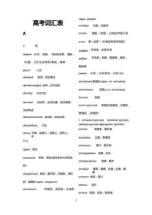 俄语高考词汇表