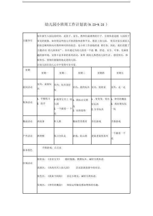 幼儿园小班周工作计划表