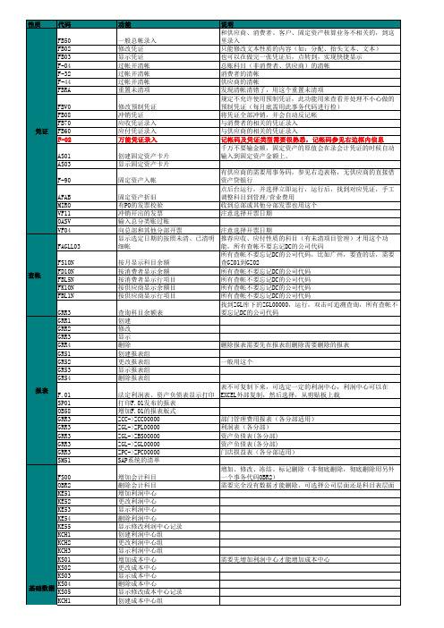 SAP财务部分常用事务码归纳