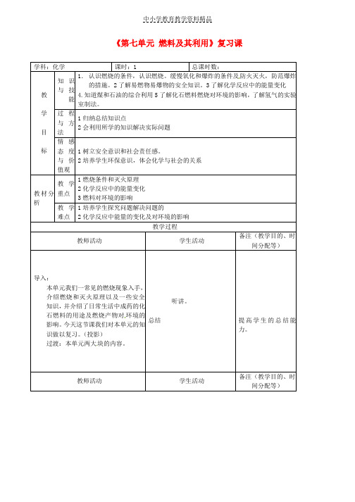 推荐九年级化学上册《第七单元燃料及其利用》复习课教案1新人教版