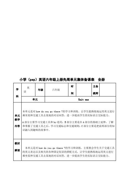 【2019年整理】小学英语六年级上册先周单元集体备课表全册