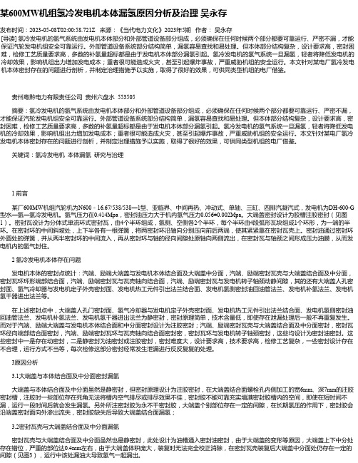 某600MW机组氢冷发电机本体漏氢原因分析及治理吴永存