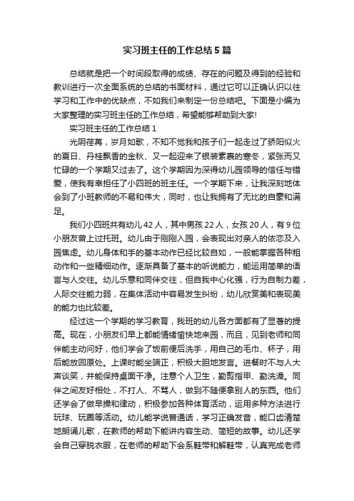 实习班主任的工作总结5篇