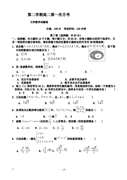 2016-2017学年安徽省高二(普通部)下学期第一次(3月)月考数学(文)试题7