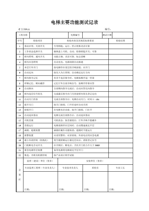 电梯主要功能测试记录