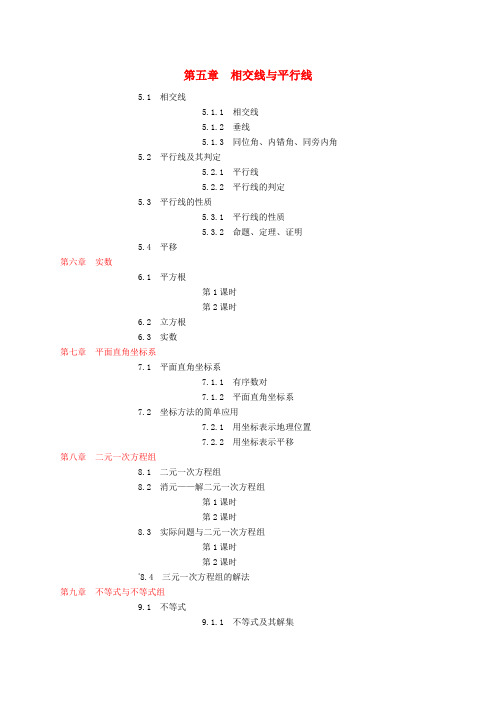 2019年春七年级数学下册 目录素材 (新版)新人教版