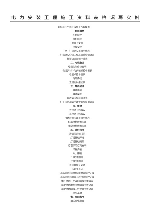 电力安装工程现场施工表格模板格填写实例