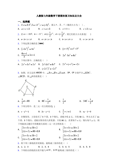 人教版七年级数学下册期末复习知识点大全 (2)