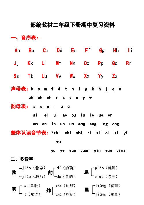 人教版二年级下册语文期中知识点汇总