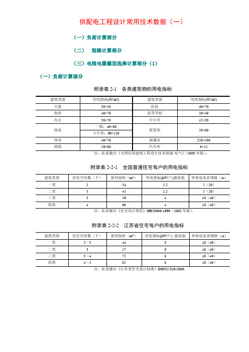 供配电工程设计常用技术数据