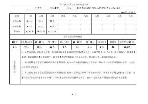 2012-2013六年级上期数学试卷分析