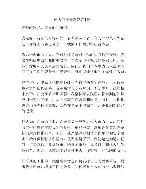 电力劳模表态发言材料