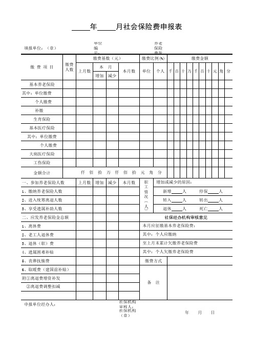 年___月社会保险费申报表(表3-2-2)