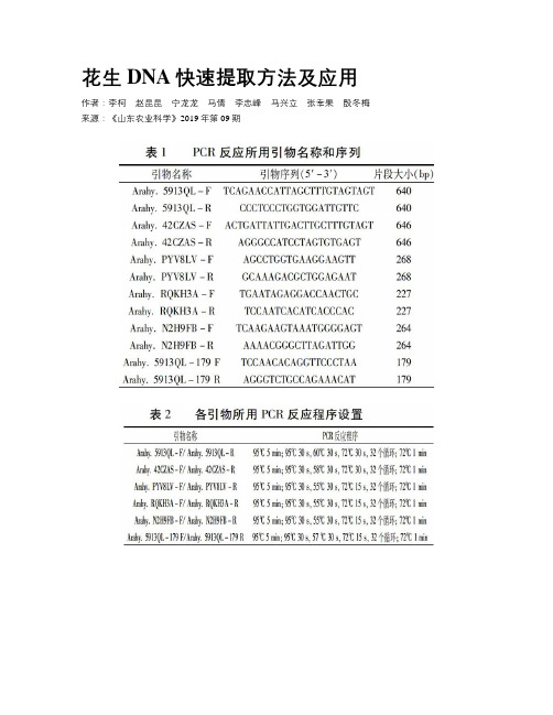 花生DNA快速提取方法及应用