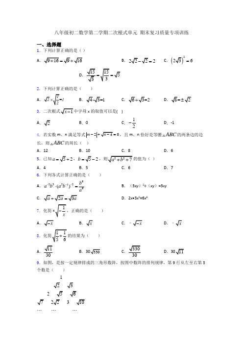 八年级初二数学第二学期二次根式单元 期末复习质量专项训练