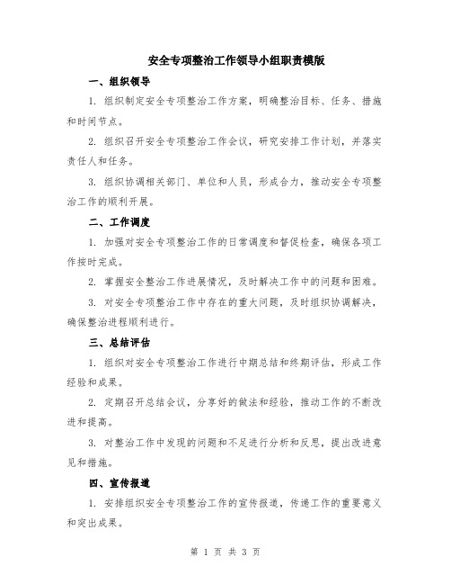 安全专项整治工作领导小组职责模版