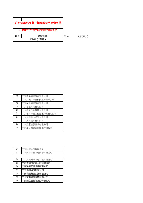 广东省2009年高新技术企业名单