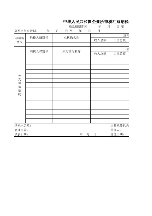 汇总纳税分支机构分配表