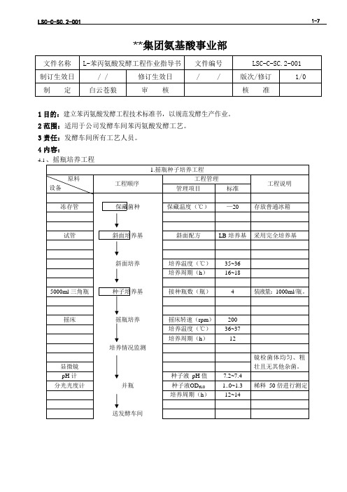 LSC-C-SC.2-001 氨基酸生产ISO文件  发酵车间三级文件之苯丙氨酸发酵工程作业指导书