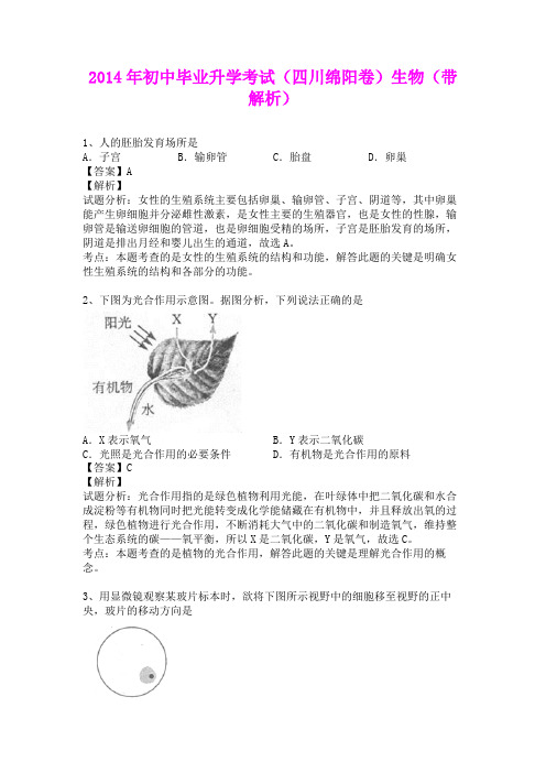 2014年初中毕业升学考试(四川绵阳卷)生物(含详细答案)