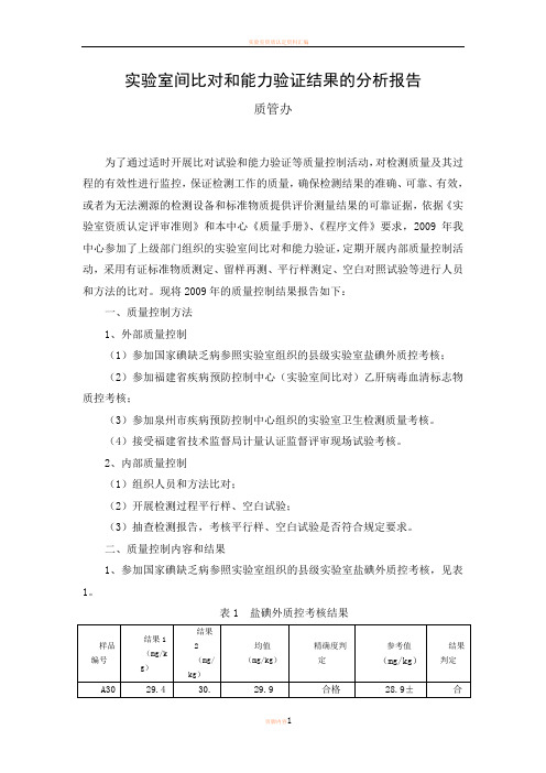 实验室间比对和能力验证结果的分析报告