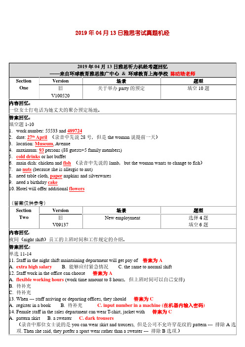 2019年04月13日雅思考试真题回忆+答案(1)