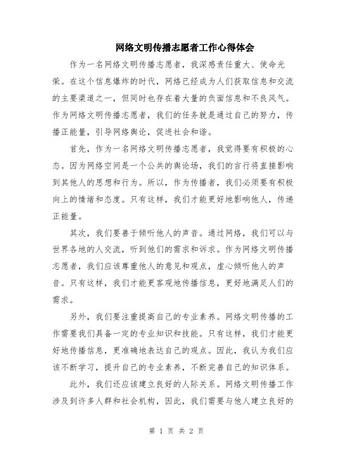 网络文明传播志愿者工作心得体会