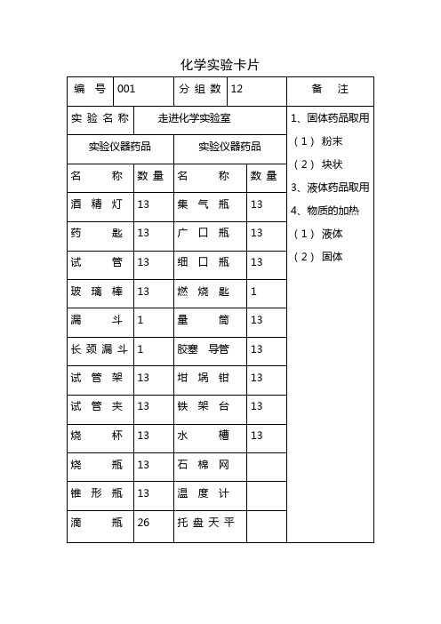 化学实验卡片