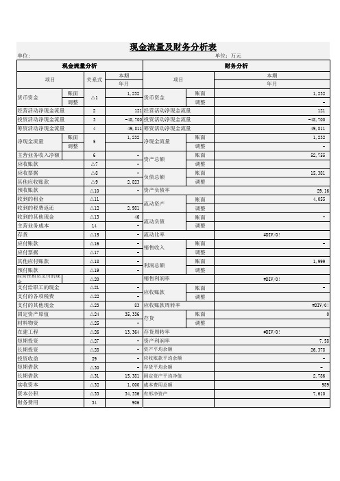 财务指标分析自动计算表