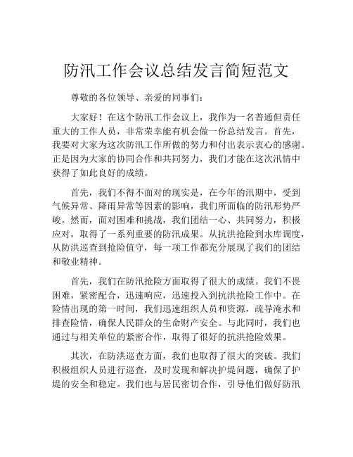 防汛工作会议总结发言简短范文