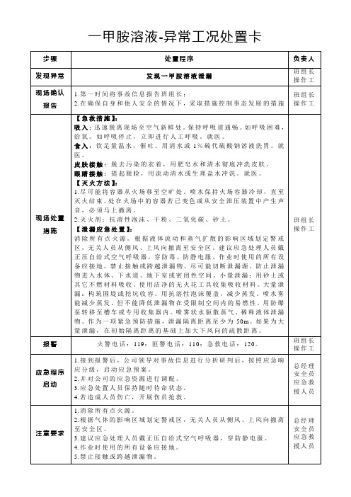 一甲胺溶液-异常工况处置卡