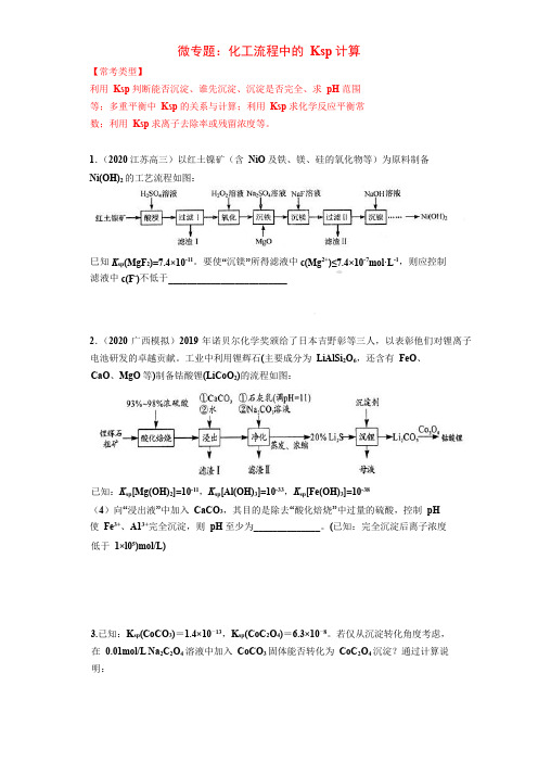 微专题九：化工流程中的Ksp计算