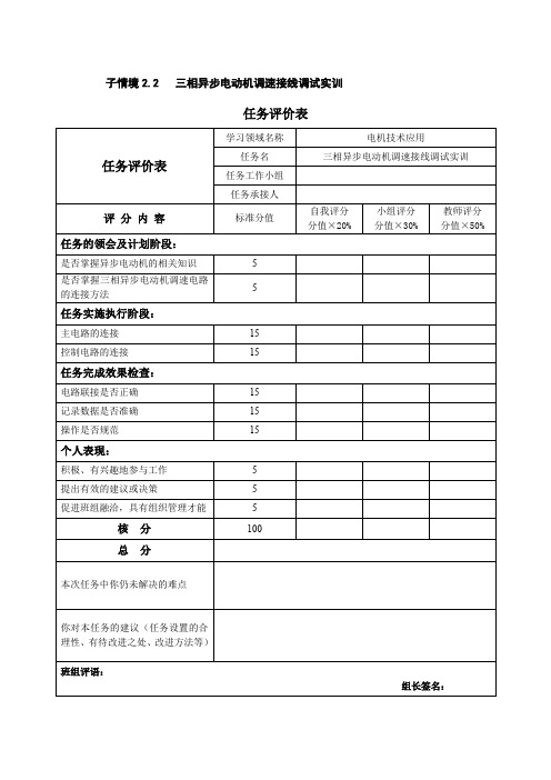 《电机技术》教学讲义 1.4 三相异步电动机调速接线调试实训任务书及评价表