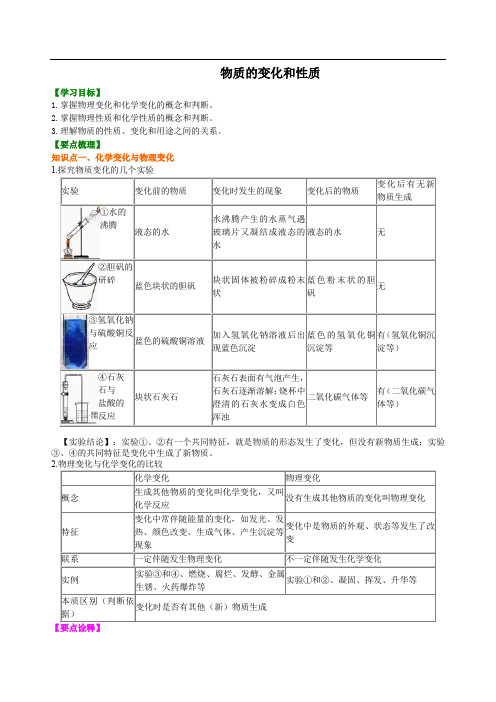 人教版九年级化学上册《物质的变化和性质》知识讲解