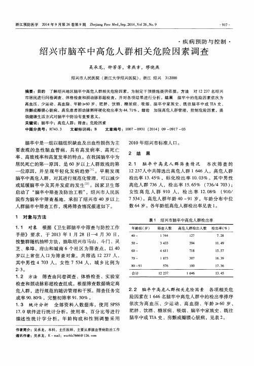 绍兴市脑卒中高危人群相关危险因素调查