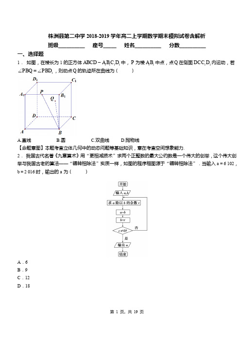 株洲县第二中学2018-2019学年高二上学期数学期末模拟试卷含解析