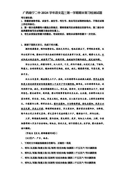 广西南宁二中2024学年语文高三第一学期期末复习检测试题含解析