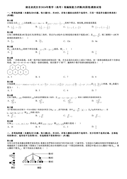 湖北省武汉市2024年数学(高考)统编版能力评测(巩固卷)模拟试卷