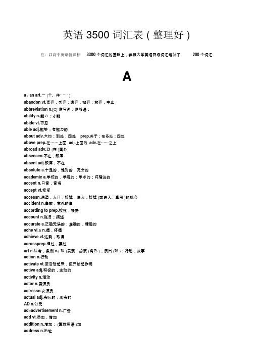 高中英语3500词汇表