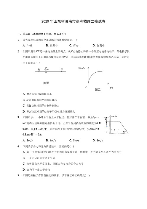 2020年山东省济南市高考物理二模试卷(含答案解析)