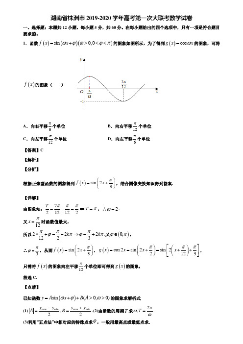 湖南省株洲市2019-2020学年高考第一次大联考数学试卷含解析