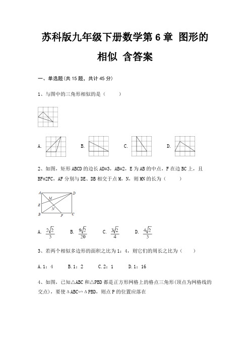 苏科版九年级下册数学第6章 图形的相似 含答案