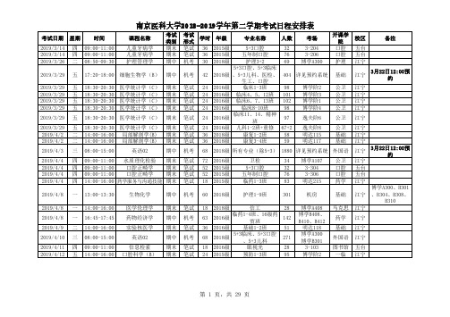 南京医科大学2018-2019学年第二学期考试日程安排表