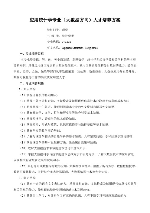 应用统计学专业大数据方向人才培养方案