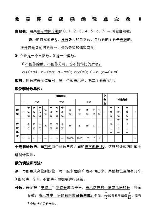 小学数学基础知识点大全
