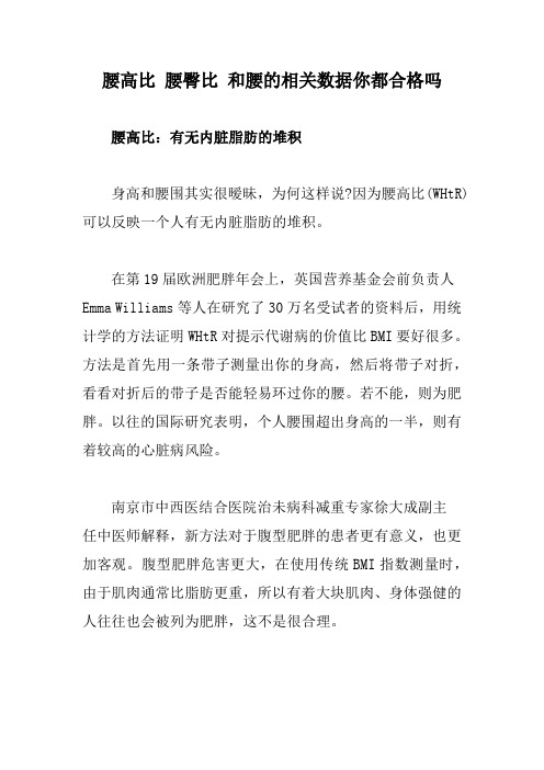 腰高比 腰臀比 和腰的相关数据你都合格吗