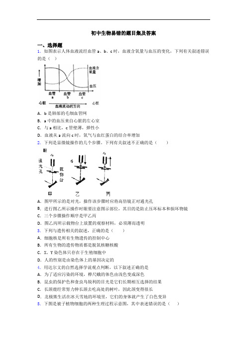 初中生物易错的题目集及答案